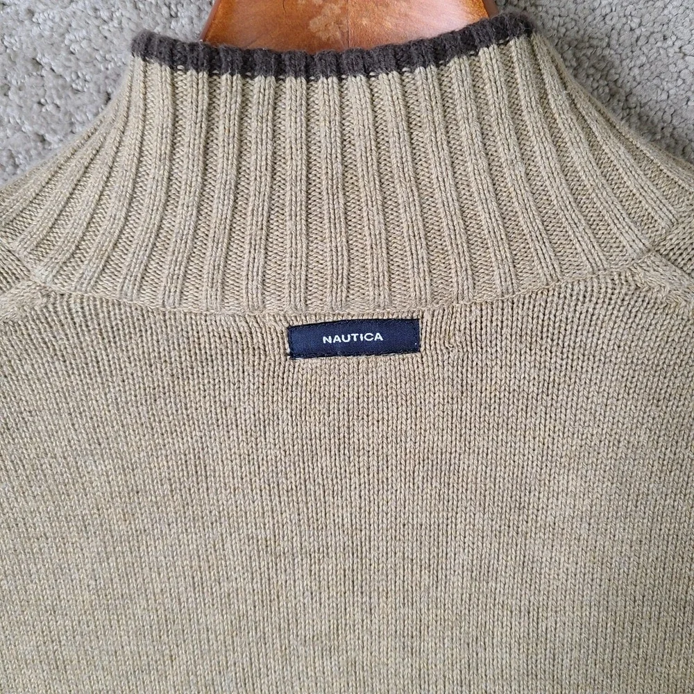 Nautica Sweater Mens Large Tan Quarter Zip Pullover Cotton Long Sleeve Casual‎